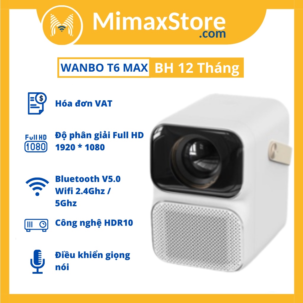 [Hỏa Tốc - HCM] Máy Chiếu Xiaomi WANBO T6 MAX FULL HD 1080P WIFI 5G Tự Động Lấy Nét | Bản Quốc Tế | BH 12T | Mimax Store