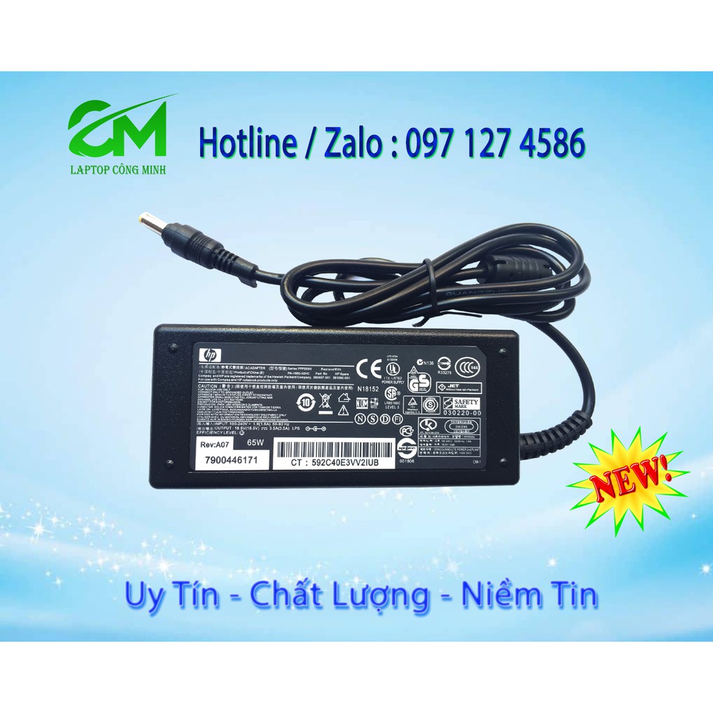 Sạc Laptop HP Chân Nhỏ 18,5V - 3,5A  65W - Bảo Hành 12 Tháng