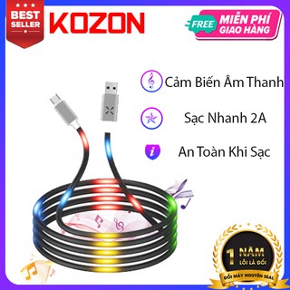 Cáp sạc KOZON đèn LED cảm biến âm nhạc, tốc độ sạc 2A, hỗ trợ sạc pin/truyền dữ liệu cùng lúc, không phát nóng an toàn