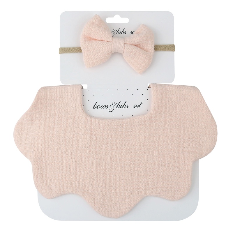 Yếm Ăn Thấm Hút Tốt Đính Nơ Kèm Băng Đô Xinh Xắn Cho Bé Sơ Sinh