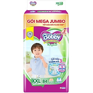 Tã quần Bobby - Đệm thấm lưng mồ hôi Mega Jumbo M120/L104/XL96/XXL88 mẫu mới.