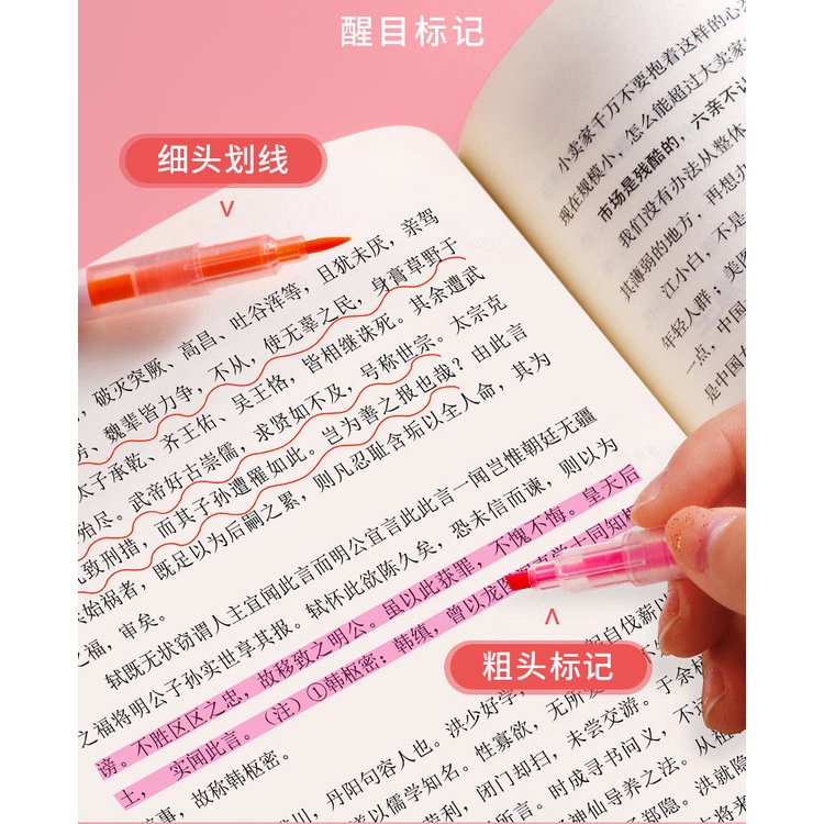 Bộ Bút Đánh Dấu Hai Đầu 6 Màu Sắc Tiện Lợi Dành Cho Học Sinh