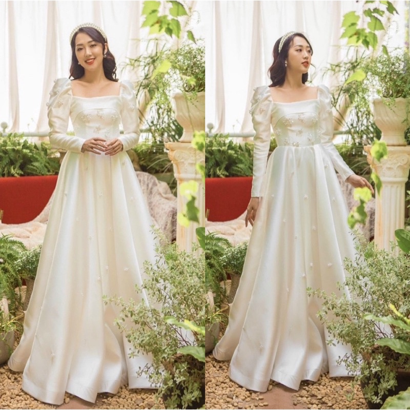ĐẦM NÀNG DÂU CỔ U TAY PHỒNG ĐÍNH Hạt CAO CẤP full size S/M/L/XL