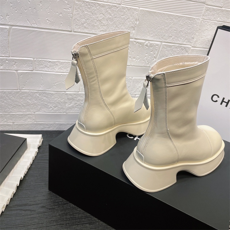 Giày bốt Martin IELGY da mềm đế dày khóa kéo sau phong cách Anh Quốc cho nữ