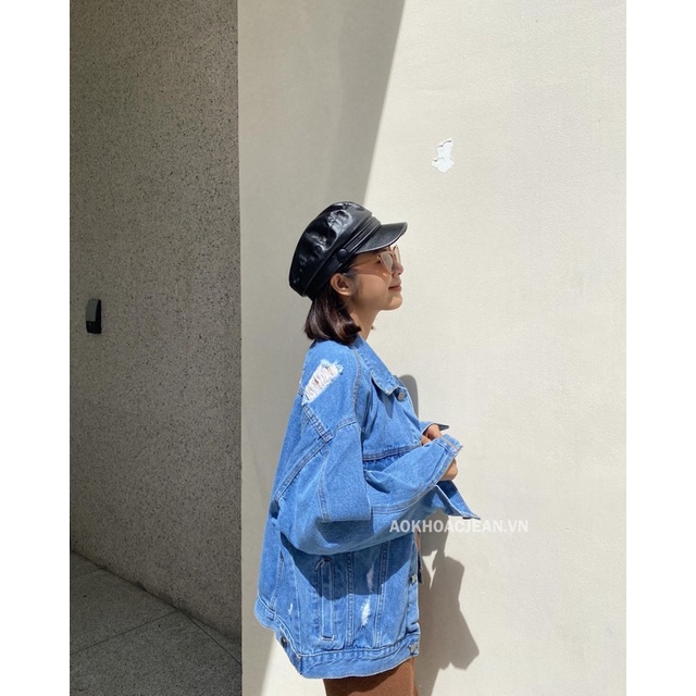 Áo khoác jean,bò nữ Rách oversize unisex có 6 túi có túi trong dành cho nam nữ hàng cao cấp