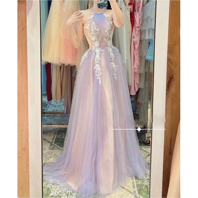 Đầm maxi cổ yến kết hoa nổi phối màu TRIPBLE T DRESS - MS379V