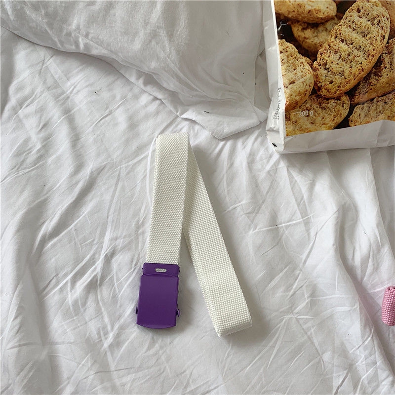 Thắt lưng canvas màu trơn có khóa thời trang nam nữ