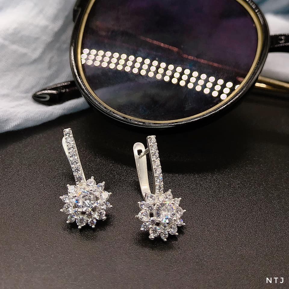 BÔNG TAI HOA BẠC CHỐT BẬT- BÔNG TAI CHỐT BẬT