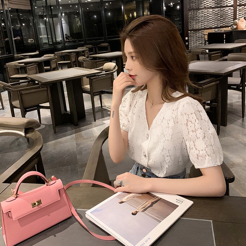 Áo sơ mi IELGY phối ren phong cách Phương Tây cho nữ