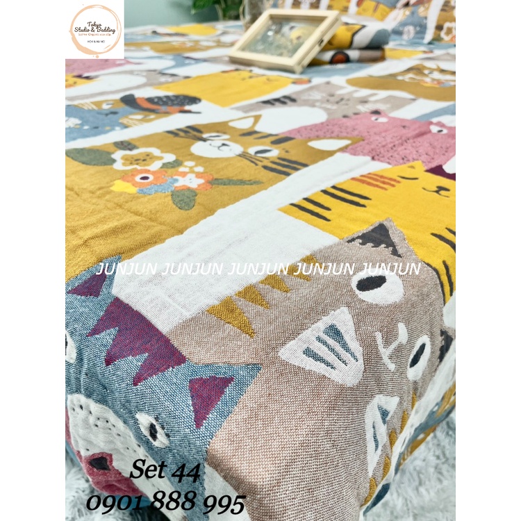 N13_SET Chăn Ga Gối vải Xô Organic cotton dòng cao cấp