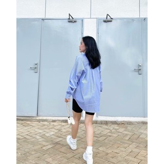 Áo sơ mi sọc xanh Oversize