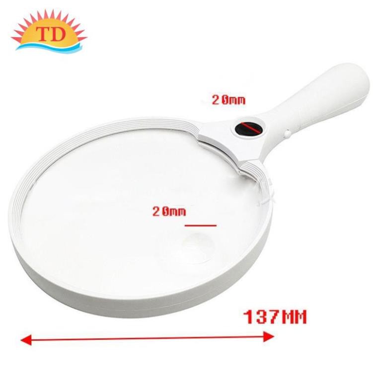 Kính lúp cầm tay loại đại magnification TH-607B , zoom 2x 4x 25x , Lens 137mm, có 3 đèn Led