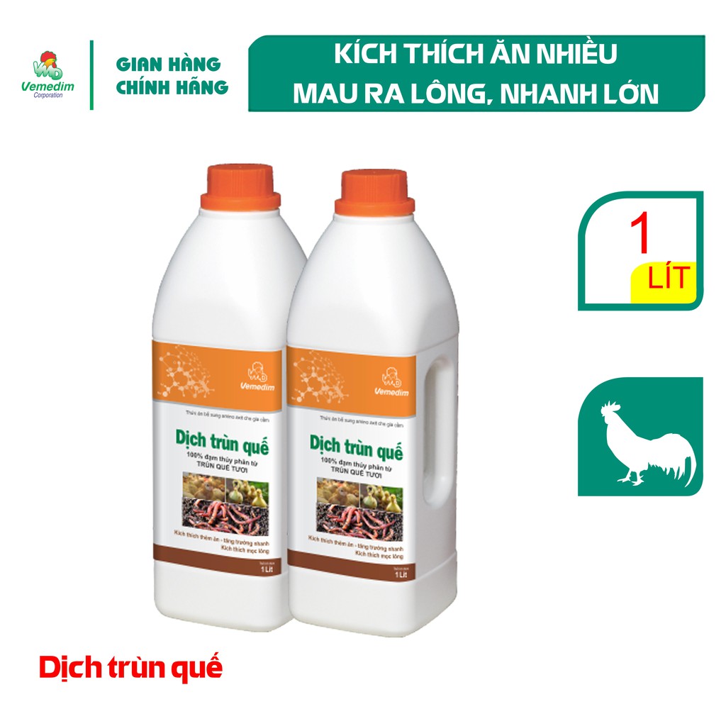 Vemedim Dịch trùn quế bổ sung đạm và lysine kích thích ăn nhiều, mau lớn cho gia cầm, chai 1lit