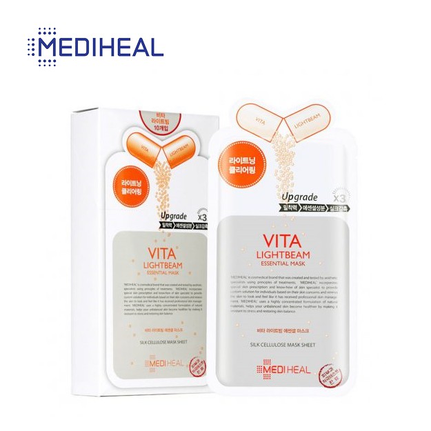 Hộp 10 miếng mặt nạ vitamin Lightbeam giúp làm trắng sáng da Mediheal Vita Essential Mask 24ml x 10