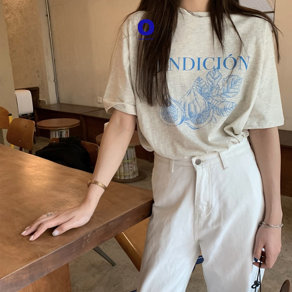 ODDA OUTFIT / Áo thun in hình quả sung phong cách trẻ trung, năng động. Áo thun màu xám công nghệ in cao cấp.