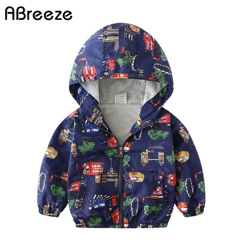 Áo Khoác Hoodie Có Khóa Kéo, In Họa Tiết Xe Hoạt Hình Cho Bé Trai (1-7 Tuổi)