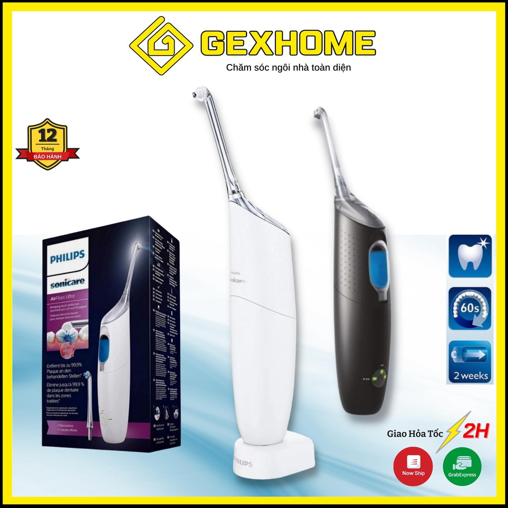 Tăm nước Philips Sonicare AirFloss Ultra HX8438 - Tăm nước du lịch cầm tay - 2 màu Đen/Trắng