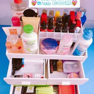 Kệ mĩ phẩm 3 tầng 3 hộc, tủ mĩ phẩm màu trắng,khay mĩ phẩm 20 ô son