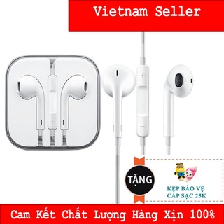 Tai nghe theo máy iPhone 7 Plus, iPhone 7 Nguyên hộp cổng Lightning Apple EarPods Full Box-Tặng Kẹp Bảo Vệ Cáp Sạc