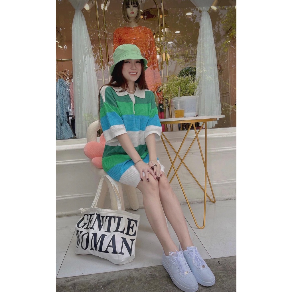 Đầm len kẻ ngang màu sắc siêu xinh