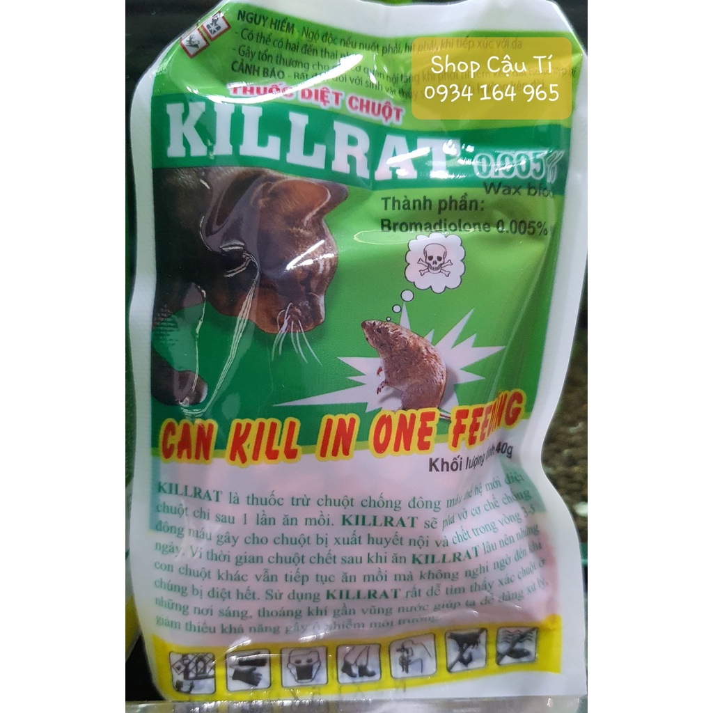 Thuốc diệt chuột Kill Rat 0.005 wax block - Gói 40g (Không cần trộn thức ăn)