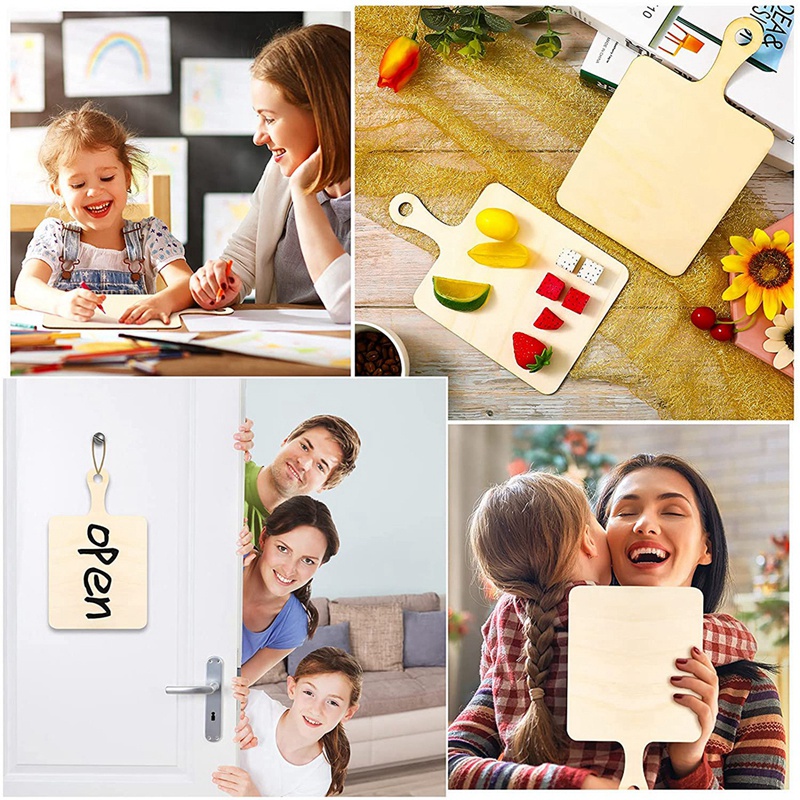 Set 12 Thớt Gỗ Trơn Mini Có Tay Cầm Dùng Để Cắt Rau Củ Quả / Trang Trí Nhà Bếp DIY