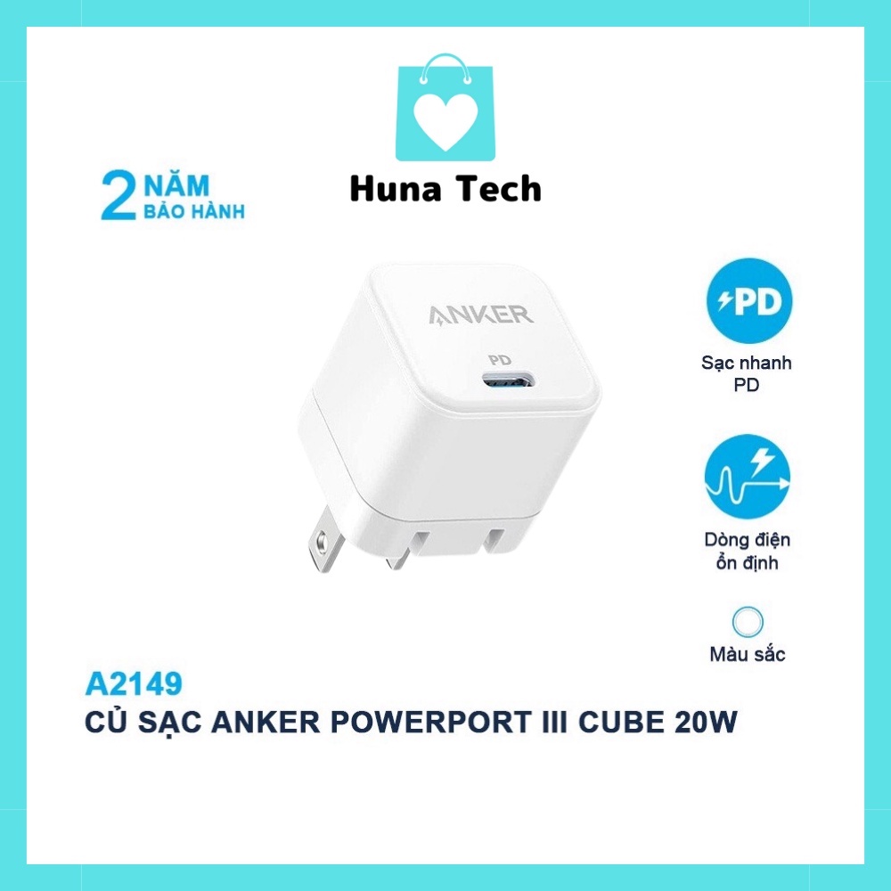 Củ sạc nhanh Anker Power PD Cube 20W A2149 tương thích mọi dòng máy - Bảo hành 24 Tháng