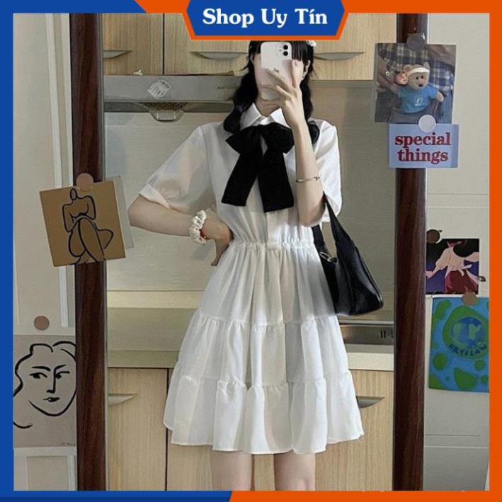 Váy Babydoll Trắng Tay Ngắn Dáng Xòe  Đầm Đi Dự Tiệc Cưới,Đi Chơi,Form Rộng Cổ Sơ Mi Ulzzang Hàn Quốc VD044 | BigBuy360 - bigbuy360.vn