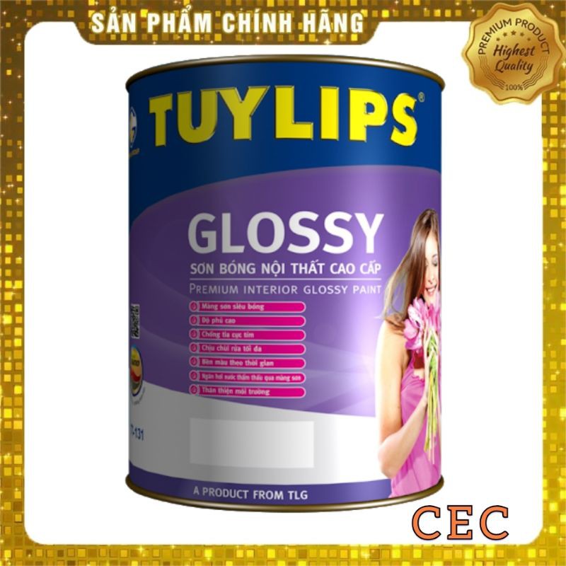 Sơn Bóng Lộng Lẫy Tường Trong Nhà Tuylips Glossy Hộp 1L - Sơn Mầu và Sơn Trắng Cao Cấp Phòng Trong Nhà GL1L [CEC Store]