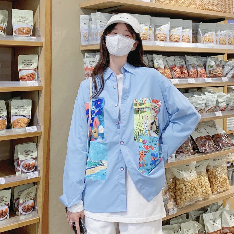 Áo Sơ Mi Tay Dài In Họa Tiết Tranh Sơn Dầu graffiti Thời Trang Mùa Hè Dành Cho Nữ