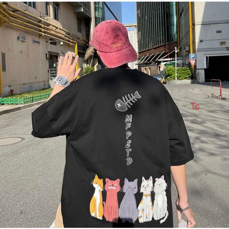 Áo Thun 5 Chú Mèo Cute Tay Lỡ Form Thụng Hottrend ( Kèm Ảnh Thật)