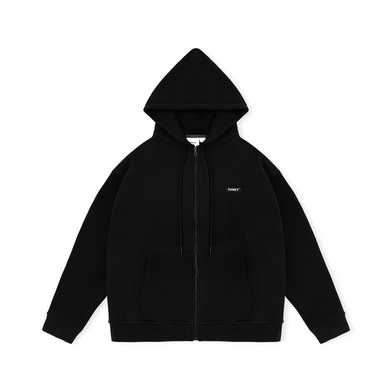 ÁO KHOÁC HOODIE ZIP NAM NỮ UNISEX CÓ MŨ RỘNG MÀU ĐEN FUNKY | BigBuy360 - bigbuy360.vn