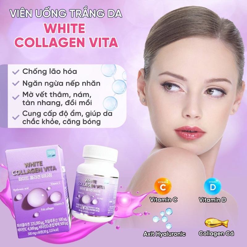 Viên uống cấp nước collagen trắng da WHITE COLLAGEN VITA Hàn Quốc hộp 60 viên
