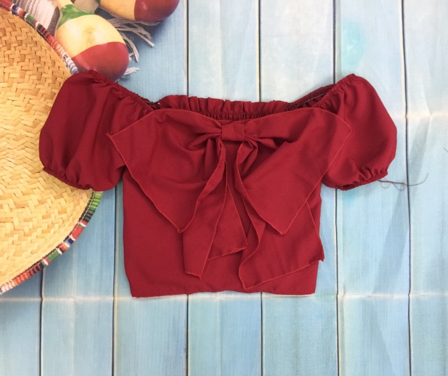 Áo croptop phối nơ có nhún lưng (hình thật chụp kế bên)