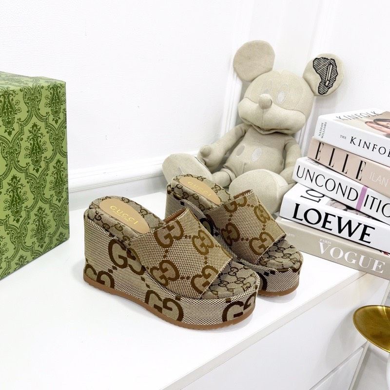 Dép Xuồng GC nữ cao 10-12p  nâu - xanh  form to