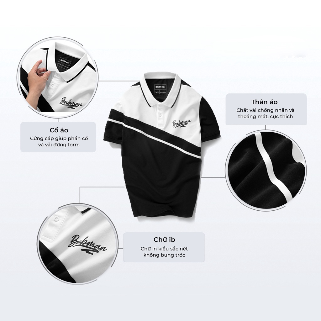Áo Thun polo Nam Tay Ngắn KSM Store có cổ vải Cotton dày mịn Rẻ Đẹp Đen Phối Trắng PL719