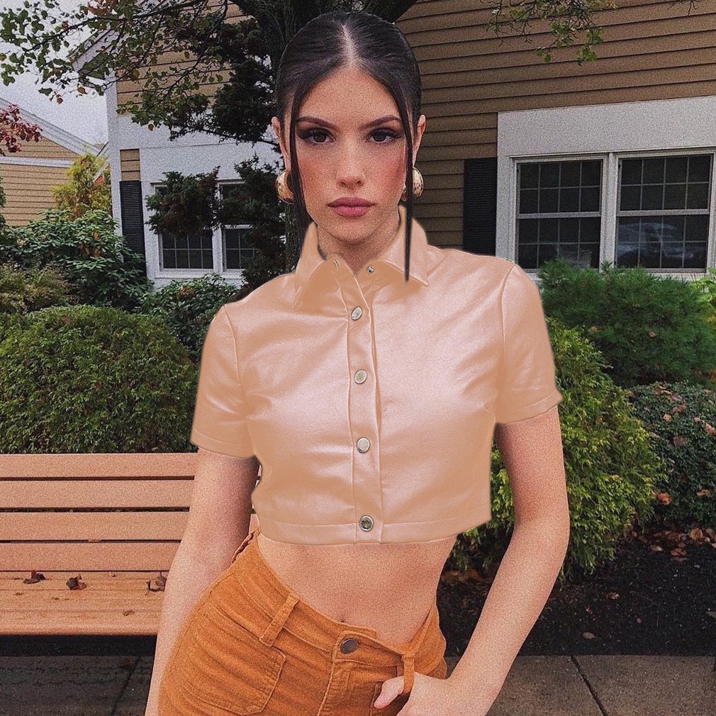 DUNEA Áo lửng ngắn tay phối nút thời trang dành cho nữ