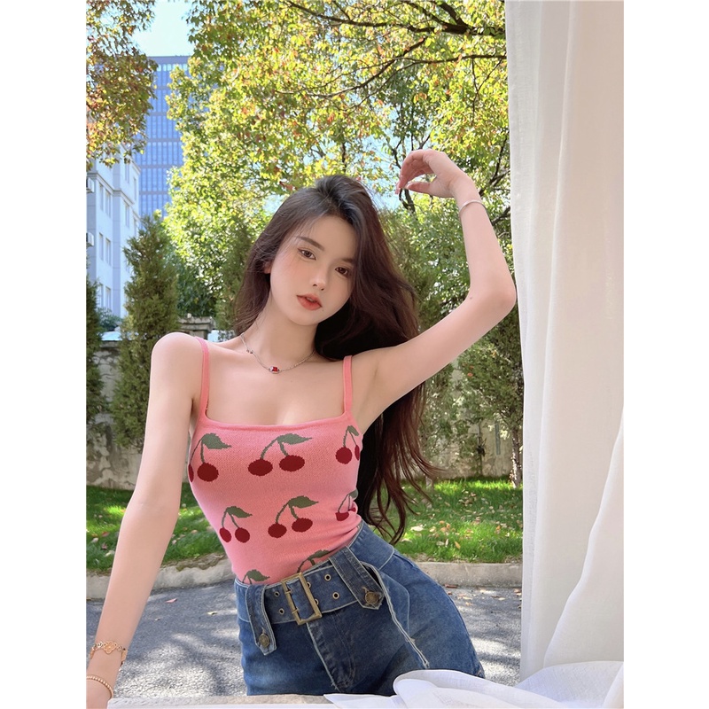 Porozi Áo hai dây crop top cho nữ lưng cao kiểu Hàn Quốc