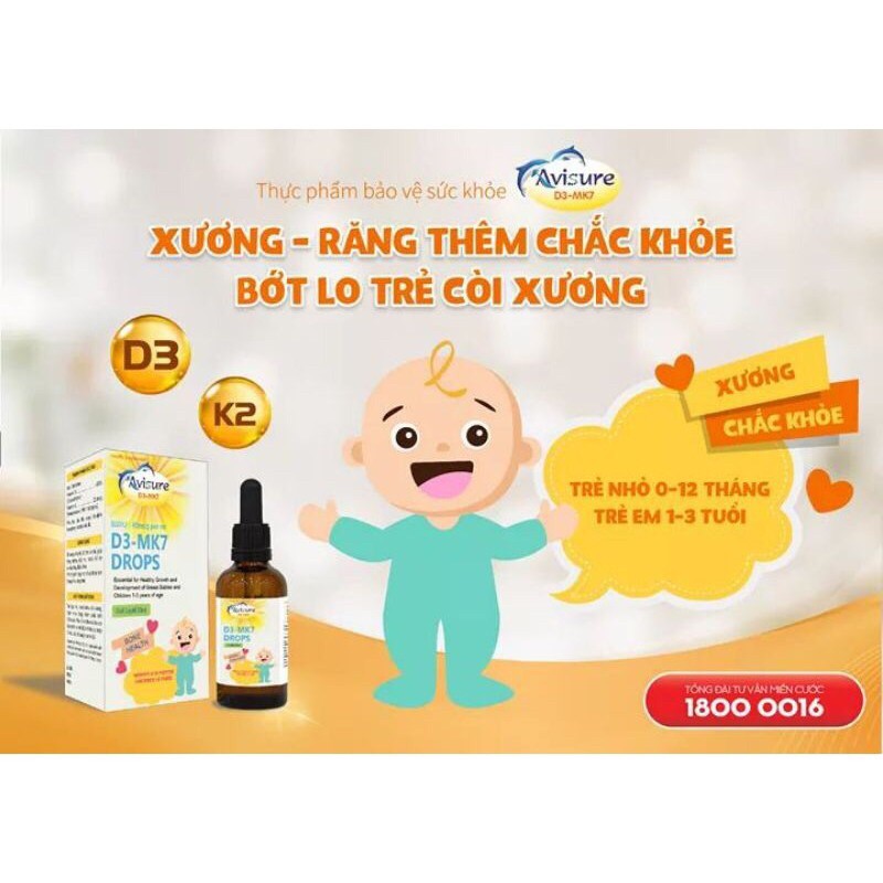 Avisure D3 MK7 Drops - bổ sung vitamin D3 và K2 giúp bé cao lớn vượt trội