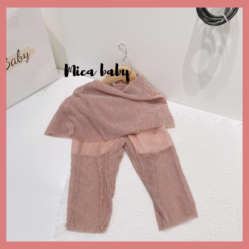 Set quần áo trễ vai vải kim tuyến dập ly cao cấp cho bé Mica baby QA20