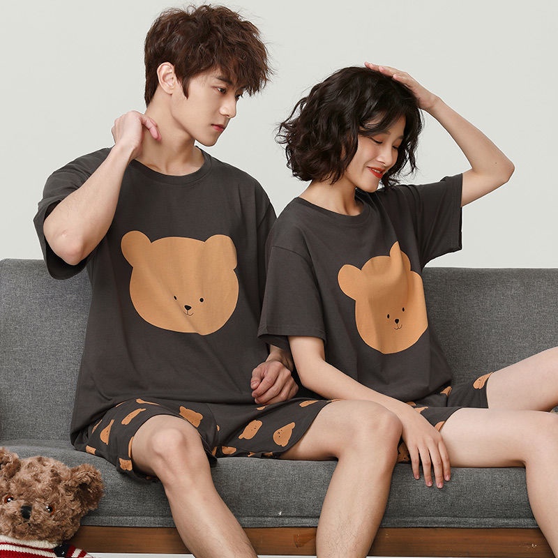 Bộ Đồ Ngủ Tay Ngắn Chất Liệu Cotton In Họa Tiết Hoạt Hình Dễ Thương Thời Trang Mùa Hè Cho Cặp Đôi