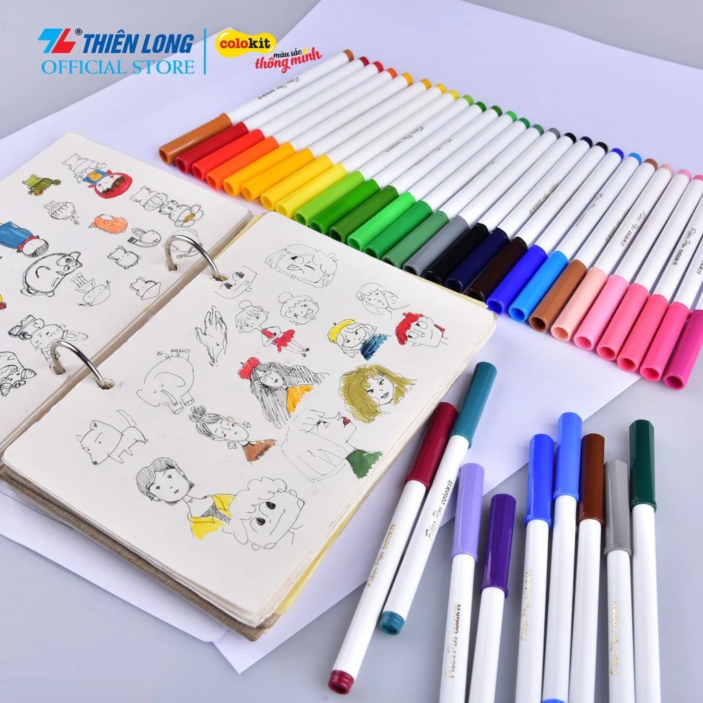 Bút lông 36 màu Fiber Pen Washable - Nét mảnh nét to - Colokit SWM-C006