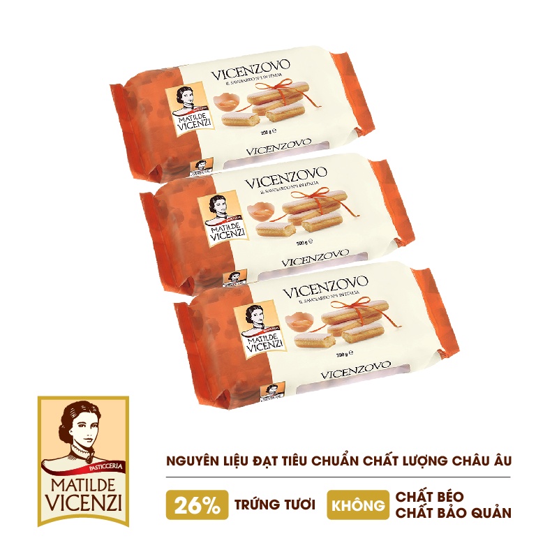 3 Gói bánh Ladyfingers Vicenzovo Vicenzi Ý 200g làm từ trứng tươi, nguyên liệu làm bánh Tiramisu