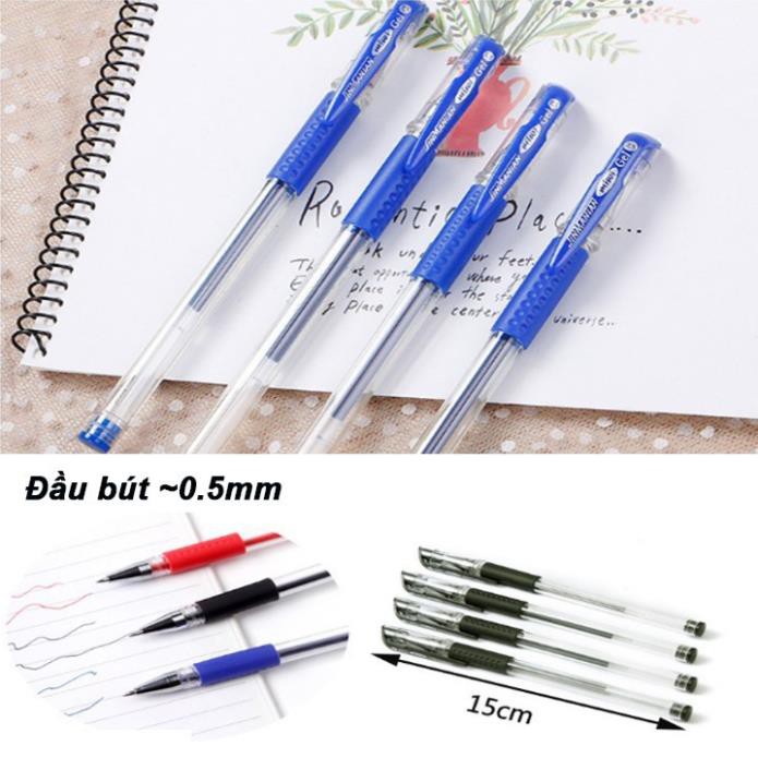 💕DEAL 1K💕 Bút Bi Nước 3 Màu Văn Phòng 0.5mm Mực Đều, Nét Chữ Đẹp 3 Màu Xanh, Đen, Đỏ