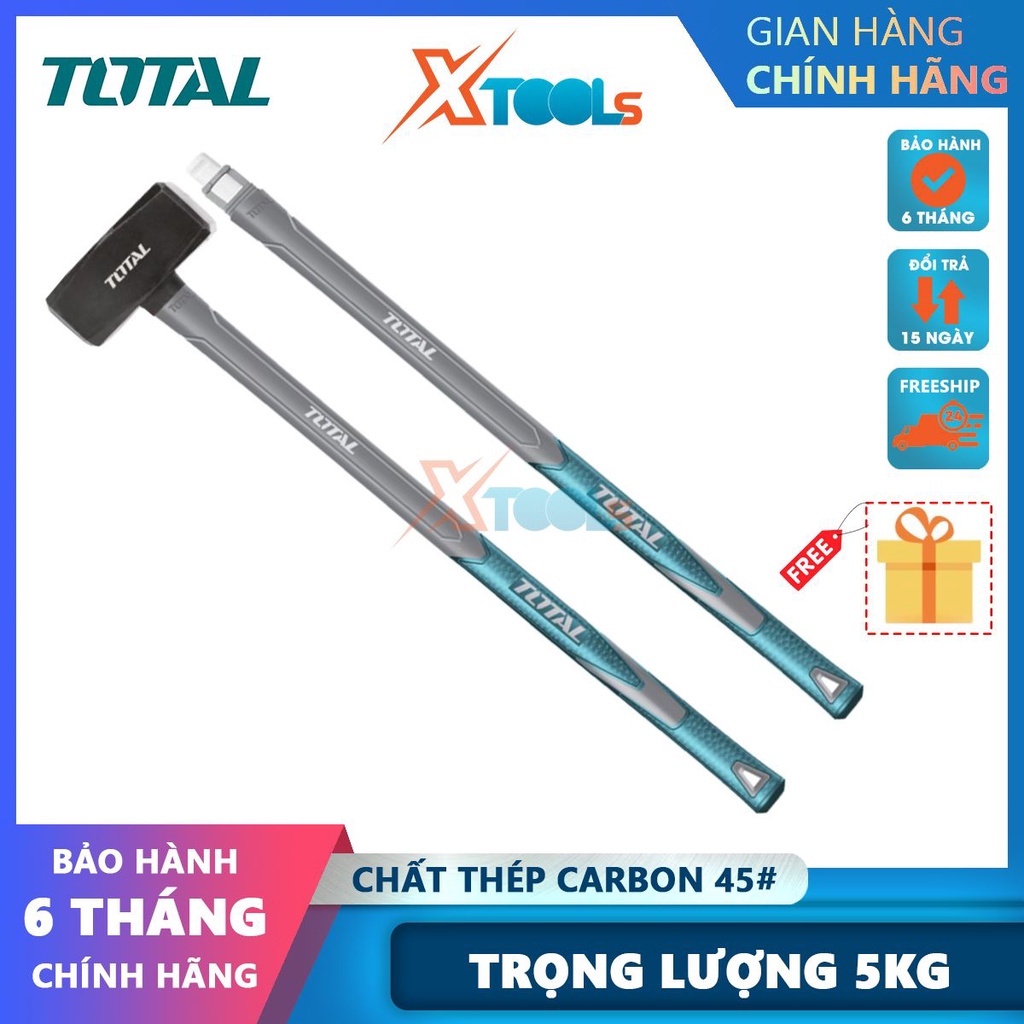 Búa tạ 5kg Total THT720516, đầu búa chất liệu thép carbon 45#, chịu nhiệt, Chiều dài cán búa 900mm [CHÍNH HÃNG][XTOOLS]