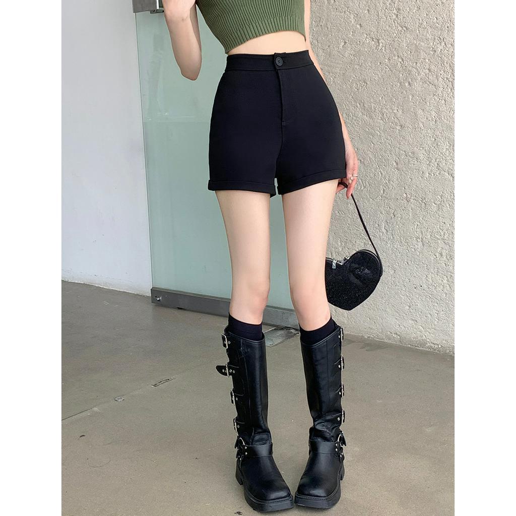 Quần Short Lưng Cao Dáng Ôm Màu Đen Thời Trang Mùa Hè 2023 Quyến Rũ Cho Nữ