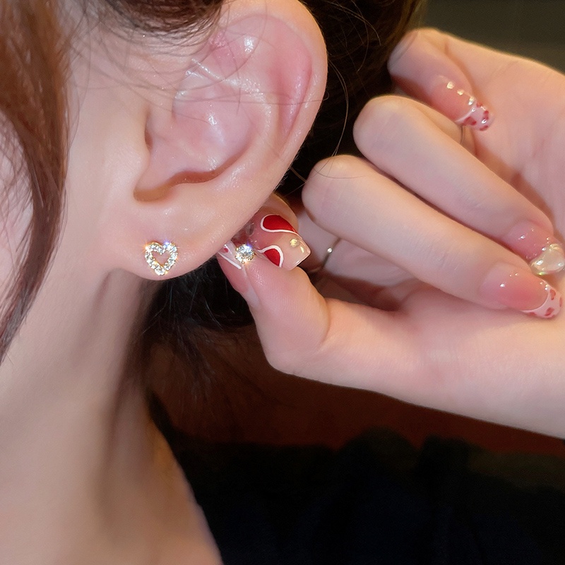 Set 3 Đôi Bông Tai Hình Trái Tim Đính Đá Dễ Thương Cho Nữ