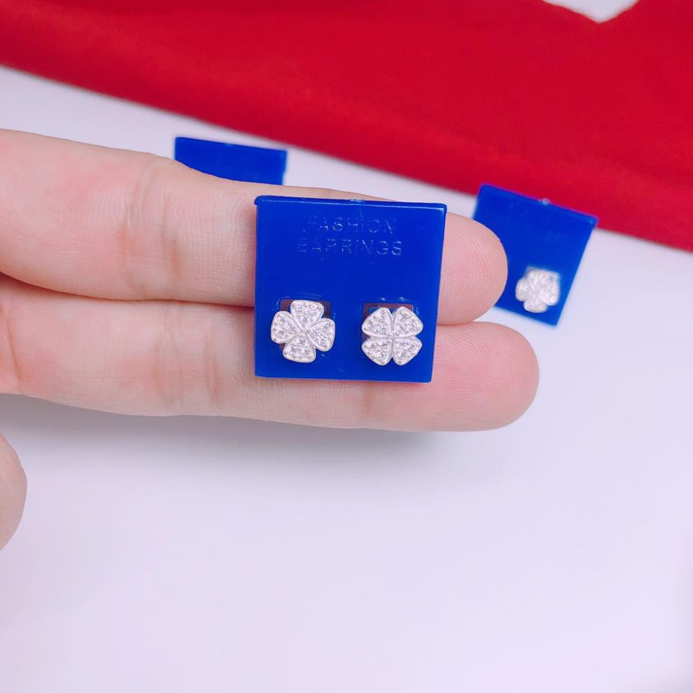 Bông tai bạc thật giá rẻ khuyên tai cỏ 4 lá xinh xắn giá sỉ/ Trang sức bạc JQN