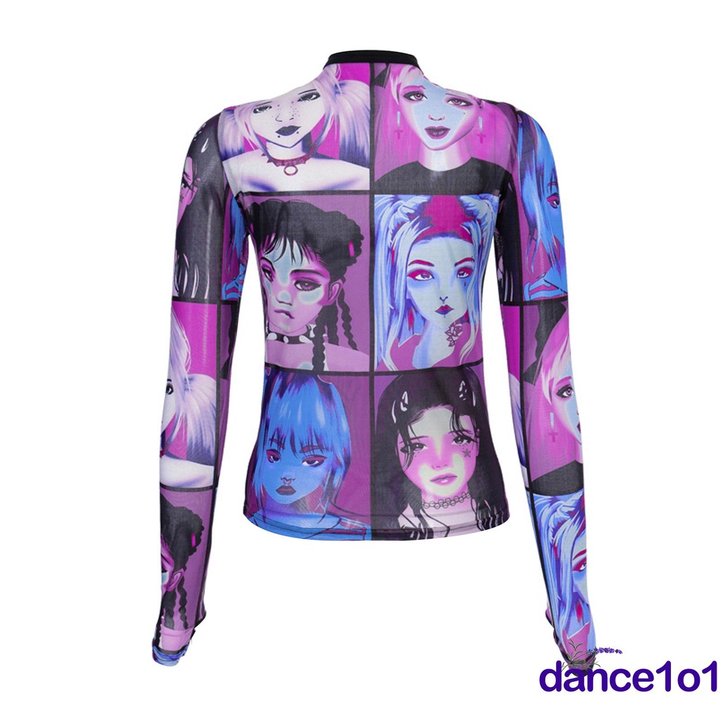 Áo thun nữ ôm tay dài in hình khuôn mặt người nhiều màu