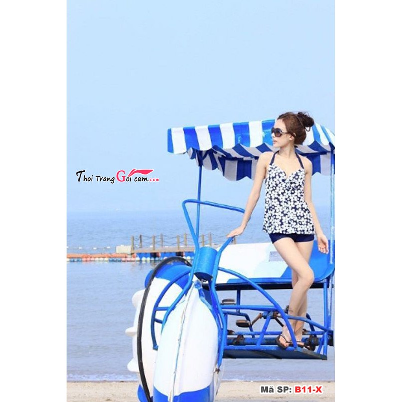 Đồ bơi kín đáo cho nữ màu xanh đậm hở lưng - B11-X | BigBuy360 - bigbuy360.vn